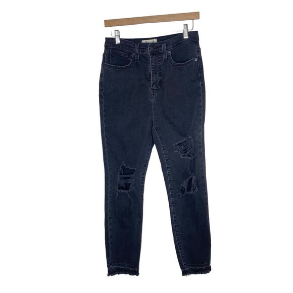 Madewell The Mom Jean Knee Rip Edition Washed Black Distressed Denim Women’s 27 - Picture 1 of 11